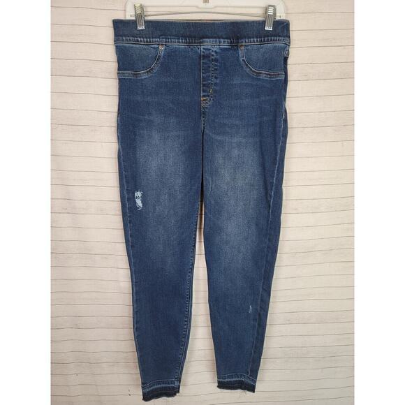Spanx Distressed Denim High Rise Elastic Waist Jeggings, sz Large - Picture 1 of 16